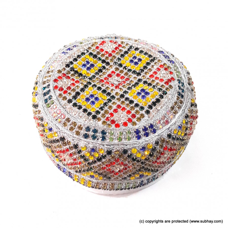 Multi Color Round Full Sindhi Nagina /  Zircon Cap or Topi MKC-812